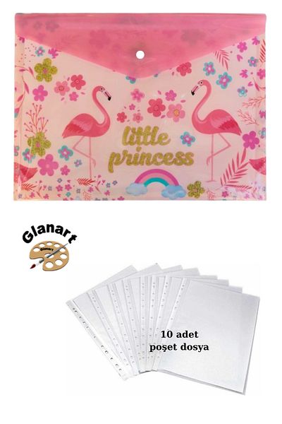 Glanart A4 Size Snap Homework File +10' Bag File Flamingo