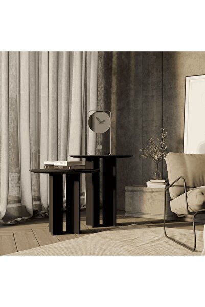 kuppdesign Leo Mantar Sehpa Siyah İkili Set (45-55 CM)