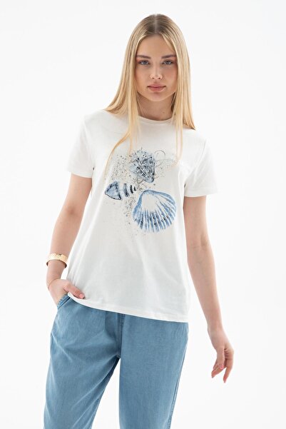 Fashion Friends Tricou tipărit 100% bumbac Ecru