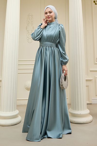 InStyle Φόρεμα με σταυρωτό σχέδιο με πλισέ μέντα πράσινο σατέν