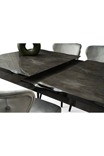 Evistro Ortadan Açılır Kütük Büyüyen 80x130cm Gri Ahşap Salon Yemek Masa Sandalye Takımı 4 Siesta Sandalyeli