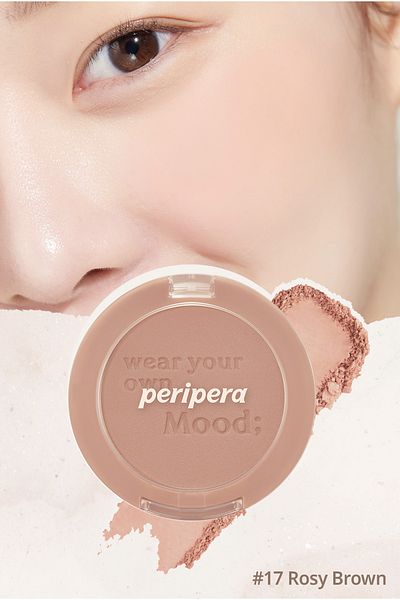 PERIPERA Peripera Pure Blushed Sunshine Cheek - Sebum Balancing Powder Blusher in Pastel Tones (17 Rosy Brown)