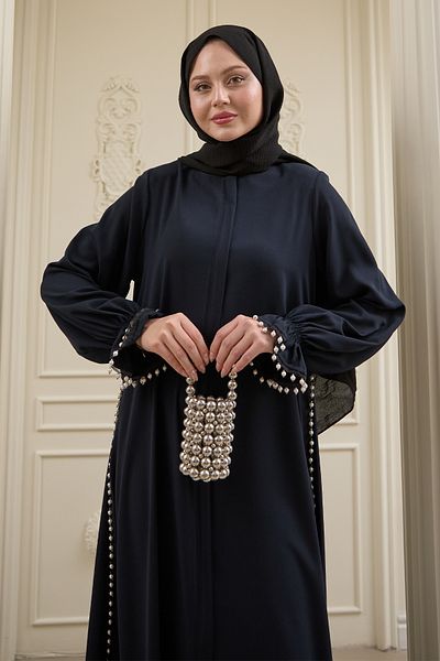 InStyle Dark Navy Blue Ferace with Gathered Beads on the Sleeve