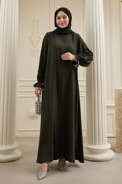 InStyle Khaki Ferace with Gathered Beads on the Sleeve