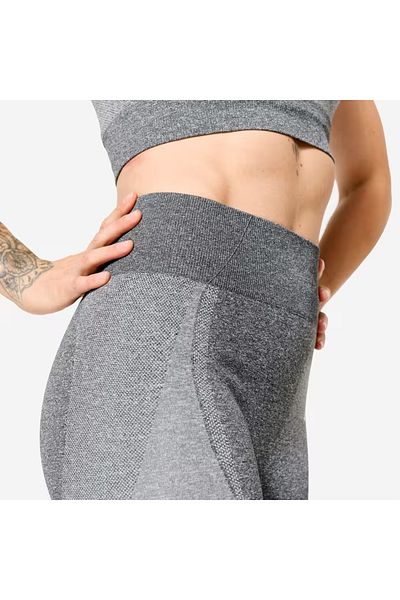 Decathlon High Waist Gray Sports Leggings - Women's 900 Fitness Cardio