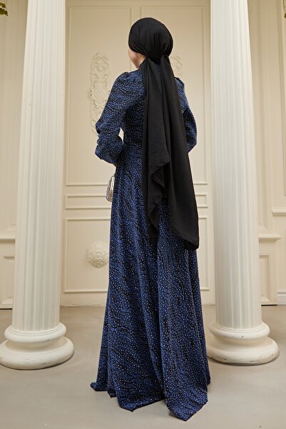 InStyle Taşlı Buzy Mavi Elbise