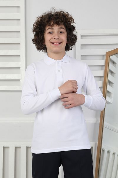 NEWKİDS Hanorac pentru copii, alb, simplu, pentru școală și zilnic, cu guler polo, pentru 9-13 ani