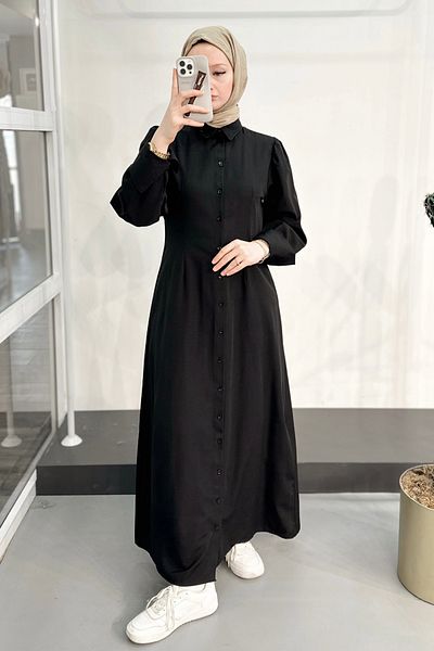 ModaSelin Ms333 Buttoned Black Dress