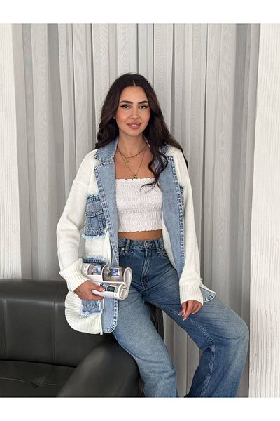 Noa Noa Denim Detailed Four Pocket Knitwear Cardigan