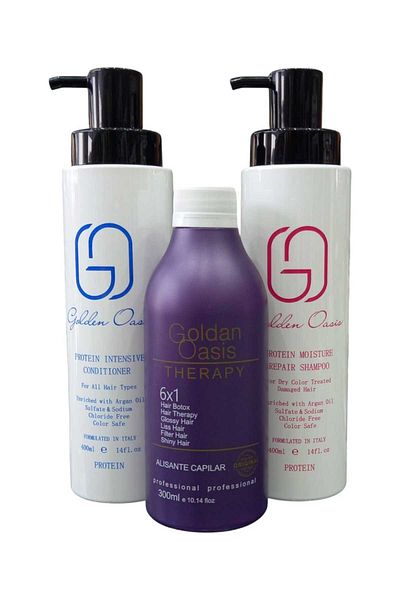 Golden Protein Therapy Liss Brazilian (6 x 1) 300ml + Shampoo 400ml + Conditioner 400ml for post-protein hair care