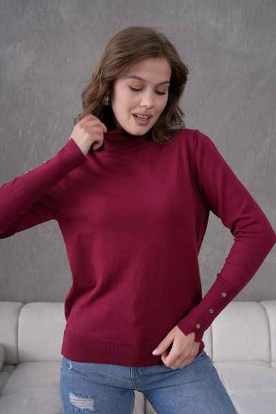 Irmak Kerekli Pulover de damă cu mâneci burgundă cu gât rotic 1050