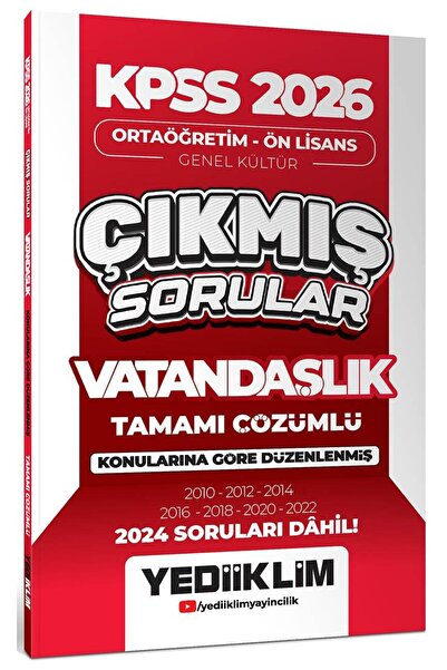 Yediiklim Yayınları 2026 KPSS Ortaöğretim Ön Lisans Vatandaşlık Tamamı Çözüml...