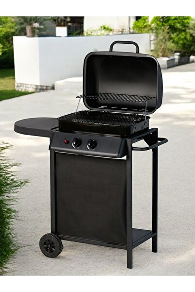 Padilon Gazlı Mangal 2 Brülörlü Barbekü Pişen Et Dinlendirme Raflı Mangal