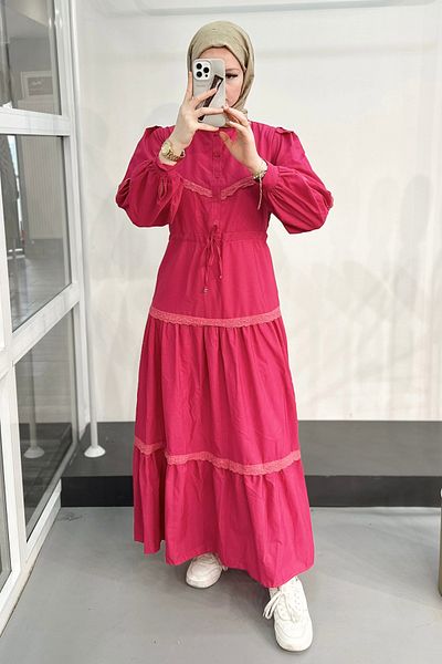 ModaSelin Ms334 Lace Judge Collar Pink Dress