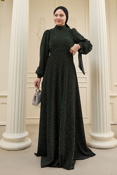 InStyle Βραδινό φόρεμα Buzy Green με παγιέτες και πέτρες