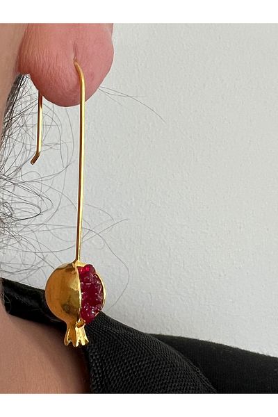 tones official Sunshine-Newyear-Blessing-Blessing-New Year-Vintage-Ethnic Red Pomegranate Earrings