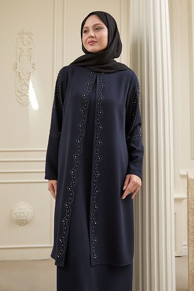 InStyle Περλέ Λεπτομέρεια Σκούρο Ναυτικό Μπλε Abaya