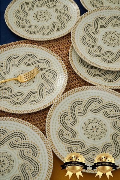 Heda Porselen Efes 6-Piece Porcelain Cake Plate