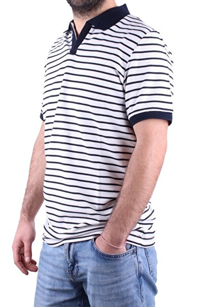 DAGOSTER DMG23-231237 Ανδρικό μπλουζάκι με λαιμόκοψη πόλο με λευκό Navy Blue Daily ριγέ