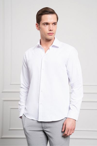 Morven Мъжка бяла риза Slim Fit с твърда спортна яка