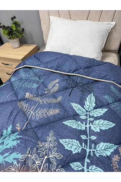 Clasy Cuvertură albastră din satin 100% bumbac, canapea dublă matlasată cu model dublu