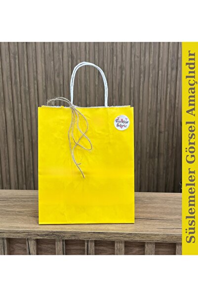GİZPAK Kraft Burgu Saplı Çanta Sarı 18x24x8cm  25 ADET