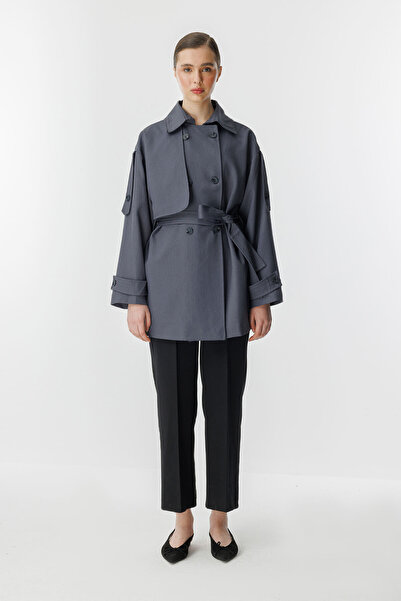 Hooopstore ΔΙΠΛΗ ΠΑΛΤΟ OVERSIZED ΚΟΝΤΗ ΑΝΘΡΑΚΙΤΙΚΗ ΚΑΜΠΑΝΑ