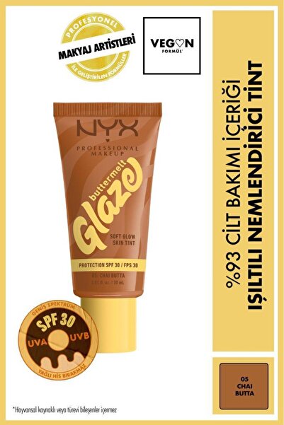 NYX Professional Makeup Buttermelt Glaze Işıltılı Skin Tint SPF 30 Nemlendiri...