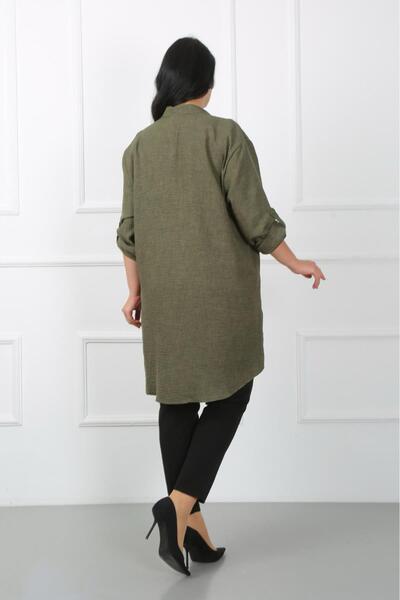 By Alba Collection Women's Dark Khaki Soft Linen Large Size Tunic