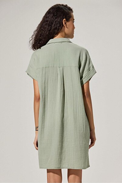 White By Nature V-Neck Plikaşe Green Dress