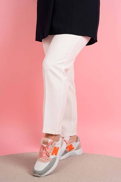 03KIZKULESITEKS Women's Slim Fit Carrot Pants Waist Elastic Pants White