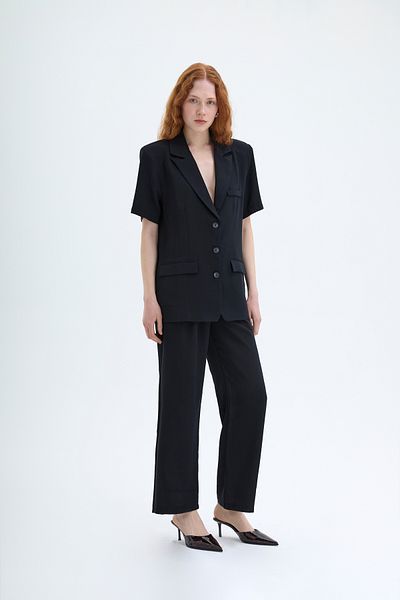 Quzu Waist Printed Wide Leg Trousers Black
