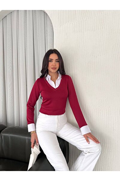 Noa&Noa Yakası Gömlek Detaylı Crop Bluz