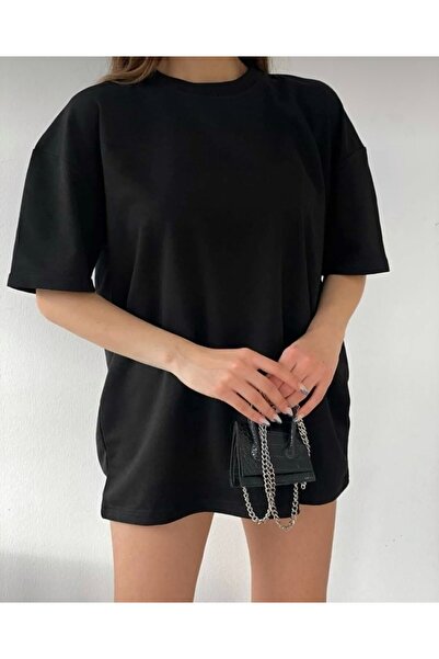 BLYDE LAYY Women's Black Plain Unprinted Oversize T-Shirt