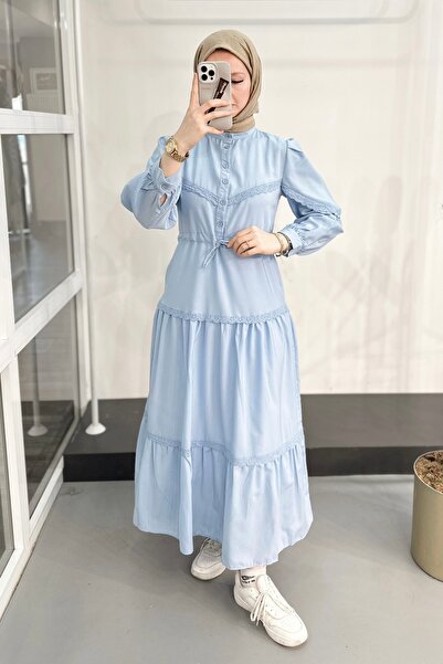 ModaSelin Ms334 Lace Judge Collar Turquoise Dress
