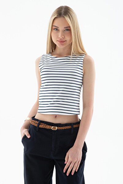 Fashion Friends Lacic Μπλε Αμάνικη Crop Μπλούζα