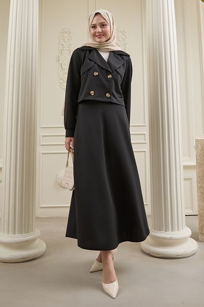 InStyle Black Scuba Suit with Short Bolero Skirt