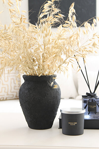 CHANZA HOME مزهرية سيراميك سوداء كبيرة الحجم مصنوعة يدويًا مزهرية زخرفية سوداء