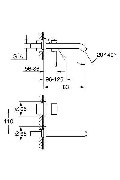 Grohe Baterie lavoar Grohe Essence 19408A01, montare pe perete, monocomanda, necesita set fixare, Grafit