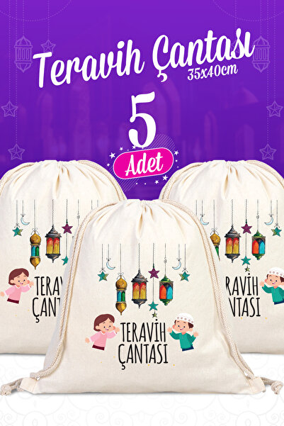 Pamusan Natural Teravih Sırt Çantası - 5 Adet - 35x40 cm Boyutlarında - İp Bü...