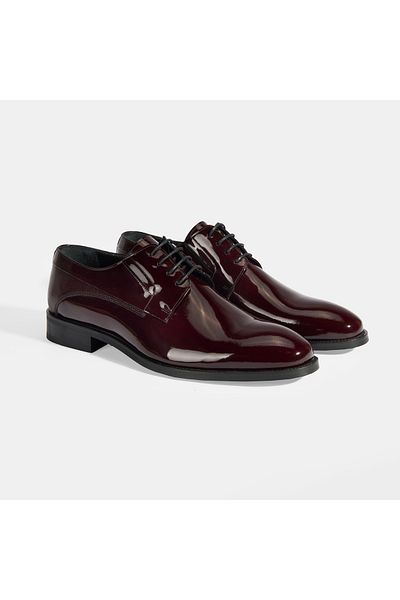 Desa Therese Burgundy Men's Lace-Up Patent Leather Classic Shoes
