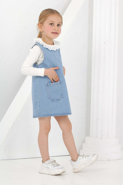 ANGELOS GIRLS Kız Çocuk 2'li Jean Elbise (Jean Elbise+Bady Sweat) 12169