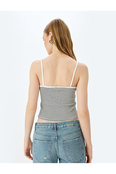 Koton Striped V-Neck Slim Fit Ribbed Undershirt with Rope Straps