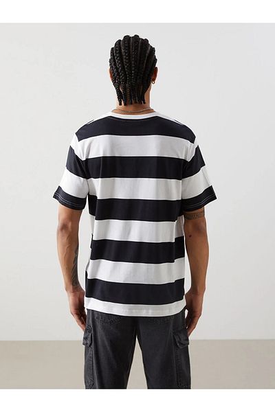 LC Waikiki XSIDE Μαύρο Crew λαιμόκοψη κοντομάνικο ριγέ χτενισμένο βαμβακερό ανδρικό μπλουζάκι