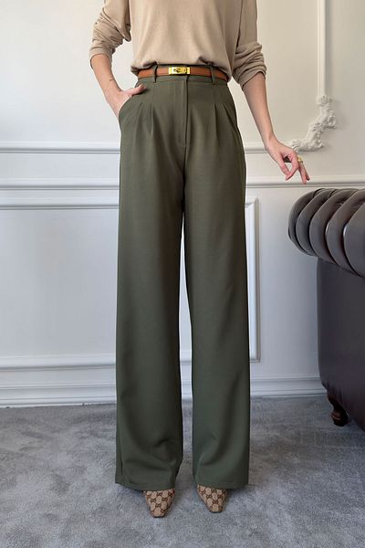 MAGARDE Pleated Palazzo Trousers Khaki Brand