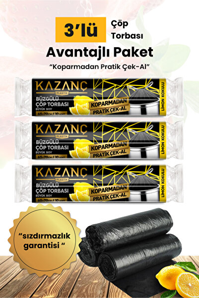 KAZANÇ Kazanç Büzgülü Çöp Poşeti Büyük Boy Limon Kokulu 3'lü