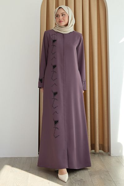 InStyle Sequin Patterned Plain Dusty Rose Ferace