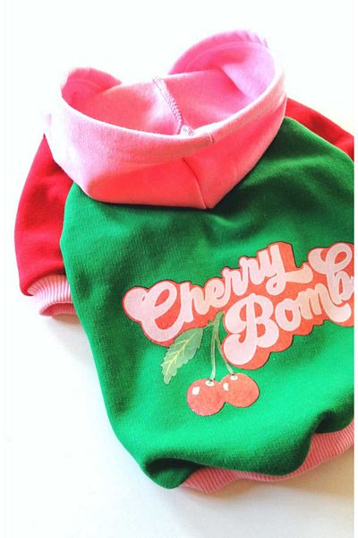 PATİBÖR Pink Cherry Hooded Dog Sweatshirt