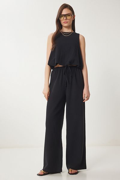 Lovelyİstanbul Bluză Ketenci Balloon - Set pantaloni negru (LUS0092)