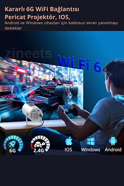 Zineets Hy300 Elite Taşınabilir Sinema Projeksiyon 720p Ev Sineması Bluetooth Android 11 Akıllı Projektör